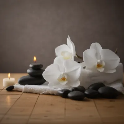 White Orchids Resting on Black Pebbles - Flowers - AI generated image