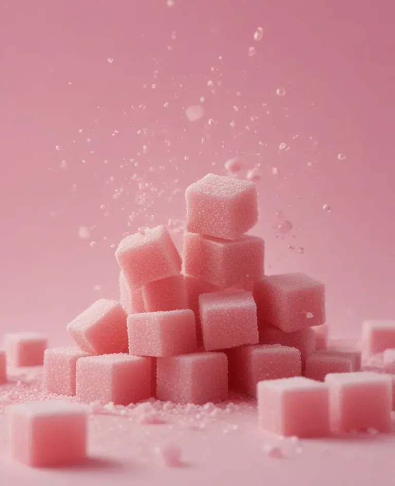 Pink Sugar Cubes Towering with Sugar Mist - Food - AI generated image