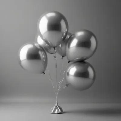 Reflective Silver Balloons Clustered in Soft Light - Event - AI generated image