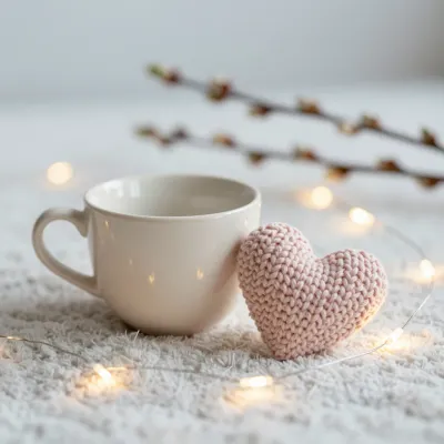 Teacup with Knitted Heart Soft Ambiance - Food & Drink - AI generated image