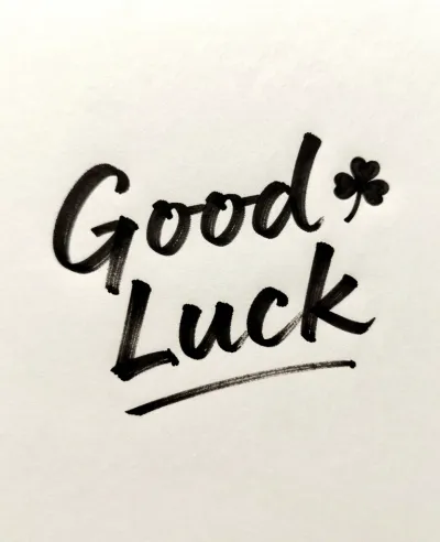 Good Luck Script with Four-Leaf Clover - Typography - AI generated image
