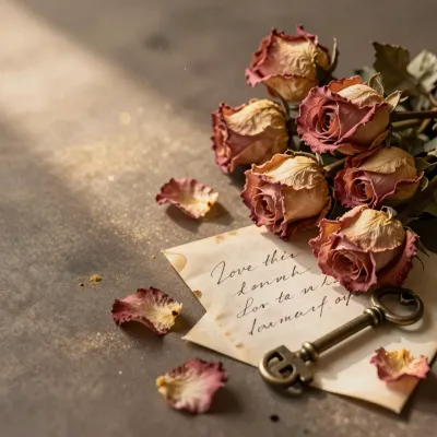 Dried Roses with Handwritten Note - Flowers - AI generated image