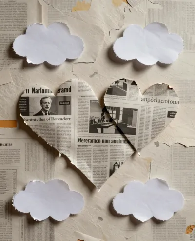 Cloud Cutouts on Newspaper Collage - Collage - AI generated image