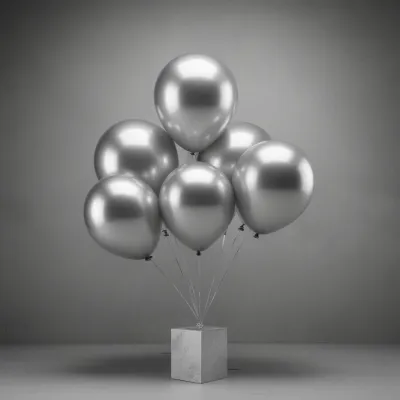 Silver Balloons Clustered on Concrete Pedestal - Event - AI generated image