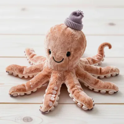 Plush Octopus Toy Wearing Beanie - Plush Toys - AI generated image