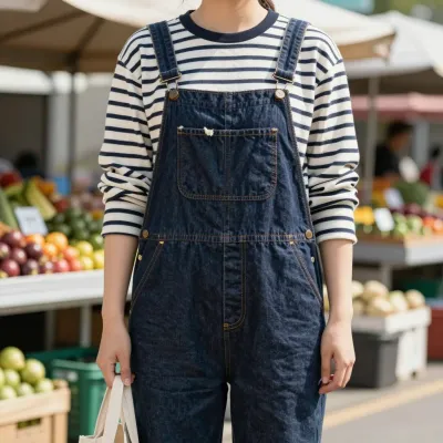 Person in Denim Overalls at Market - Fashion - AI generated image