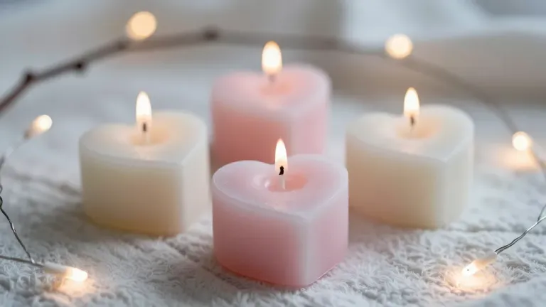 Heart-Shaped Candles Flickering on Fluffy Fabric - Candles - AI generated image