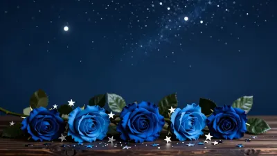 Midnight-blue Roses Gleaming in Starry Night - Flowers - AI generated image
