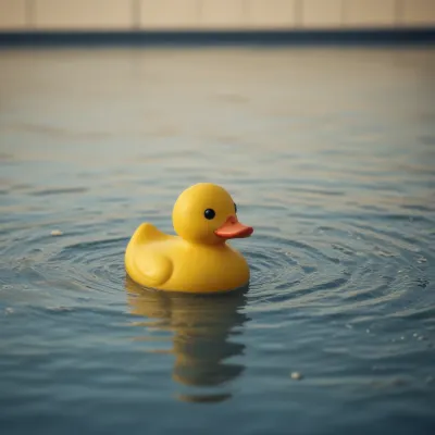 Yellow Rubber Duck Floating on Calm Blue Water - Objects - AI generated image