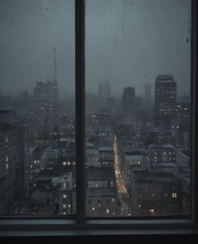 Rainy Window View of Cityscape - Urban - AI generated image