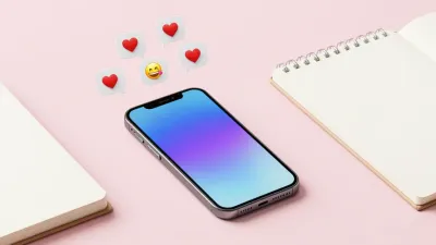 Smartphone with Floating Emojis on Pink Desk - Technology - AI generated image