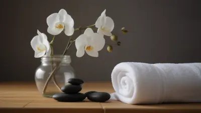 White Orchids with Towels and Stones - Spa - AI generated image
