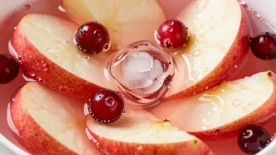Sliced Apples and Cranberries with Ice Cube - Food - AI generated image