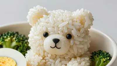 Bear-Shaped Rice Bento Close-Up - Food - AI generated image