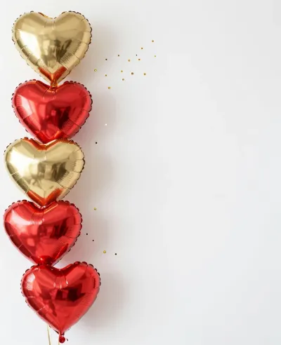Gold and Red Heart Balloons Vertical Arrangement - Celebration - AI generated image