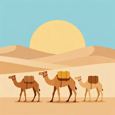 Camel Caravan in Golden Sunlight - Desert - AI generated image