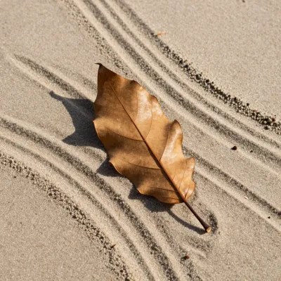 Dried Leaf with Veins on Sand Dunes - Nature - AI generated image