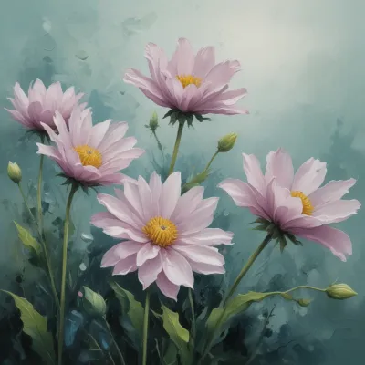 Cosmos Flowers in Soft Pastel Light - Flowers - AI generated image