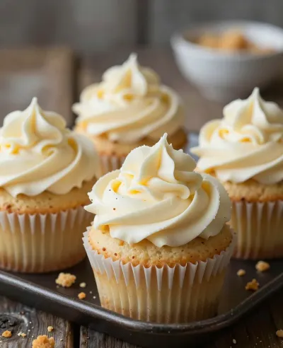 Vanilla Bean Cupcakes Frosted with Creamy Frosting - Food - AI generated image
