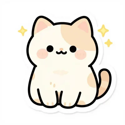 Kawaii Cat Sticker with Stars - Stickers - AI generated image