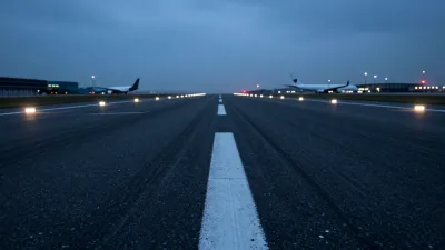 Dusk Runway with Smooth Tarmac and White Lines - Transportation - AI generated image
