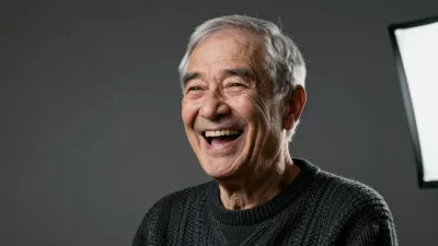 Smiling Elderly Man in Soft Sweater - Portrait - AI generated image