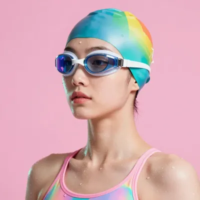 Rainbow Swimmer in Wet Goggles - Swimming - AI generated image