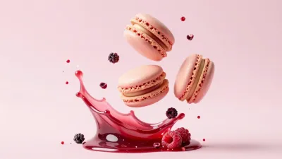 Pink Macarons with Berry Sauce Scatter - Food - AI generated image