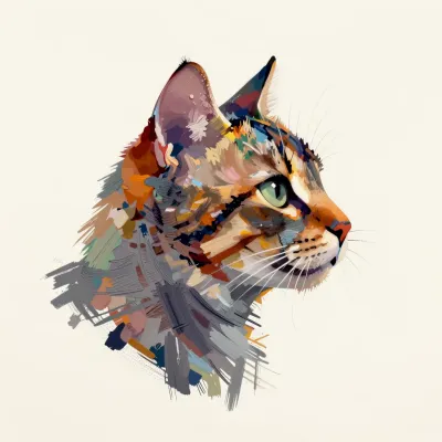 Abstract Cat Profile with Textured Brushstrokes - Art - AI generated image