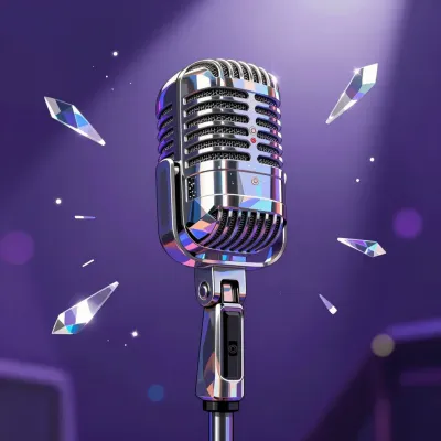 Polished Chrome Microphone with Crystal Shards - Music - AI generated image