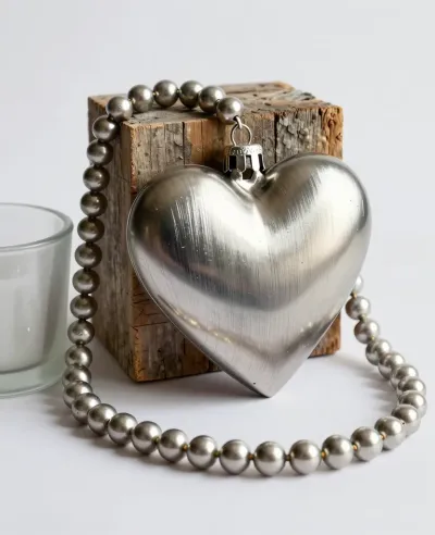 Metal Heart Ornament with Beaded Chain - Ornament - AI generated image