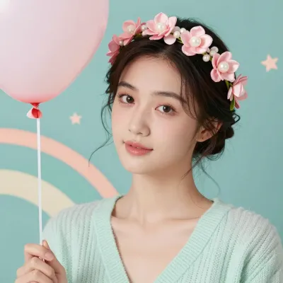 Flower-Crown Model with Balloon - Fashion - AI generated image