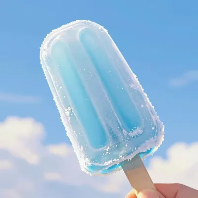 Frozen Popsicle with Ice Crystals Against Sky - Food - AI generated image