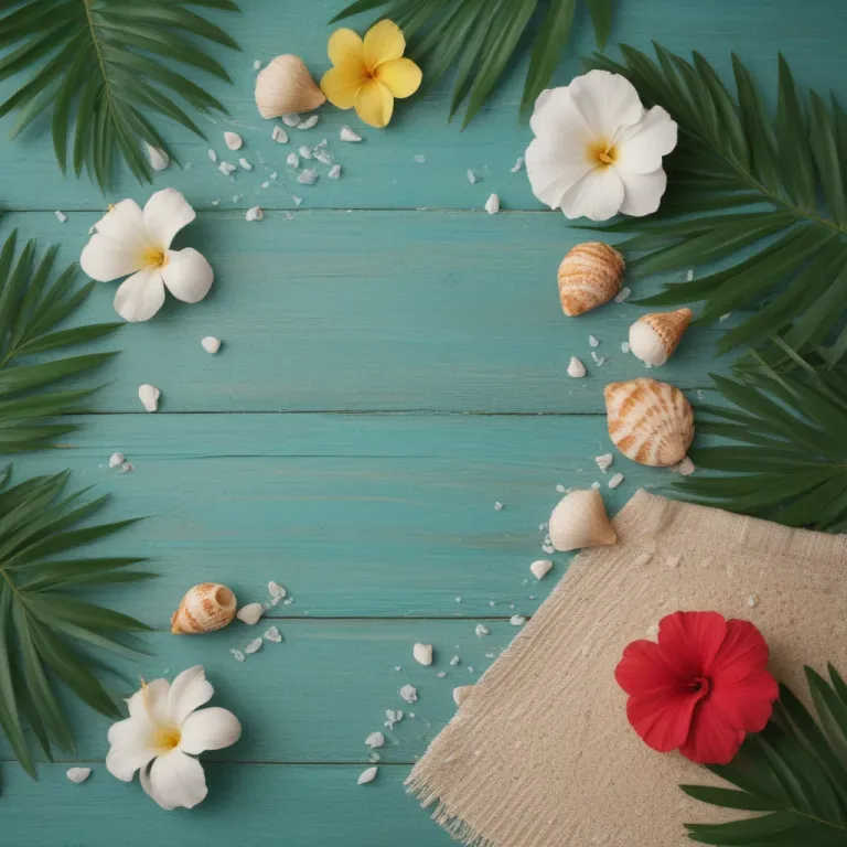 Tropical Paradise Border with Frangipani and Palm Leaves - Tropical - AI generated image