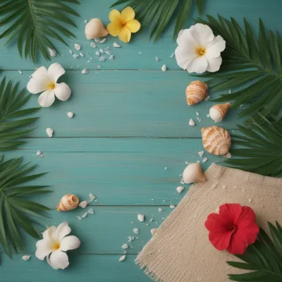 Tropical Paradise Border with Frangipani and Palm Leaves - Tropical - AI generated image