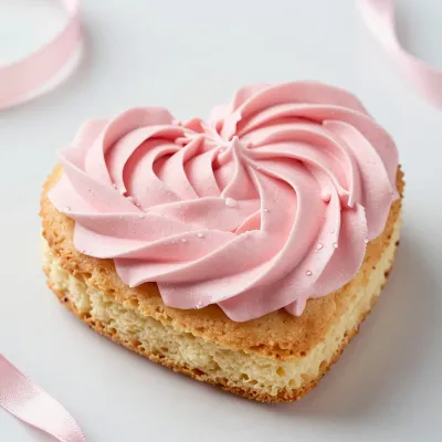 Pink Frosted Heart Cake Close-Up - Food - AI generated image