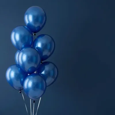 Glossy Sapphire Blue Balloons Clustered with Depth - Event - AI generated image