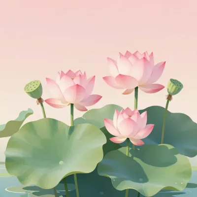 Lotus Flowers Blooming in Soft Pink Light - Flowers - AI generated image