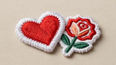 Embroidered Patches Heart and Rose - Embroidery - AI generated image
