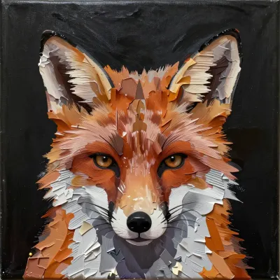 Fox Face Expressive Layered Brushstrokes - Wildlife - AI generated image