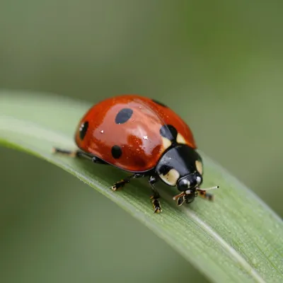 Ladybug Resting on Leaf Edge - Insects - AI generated image