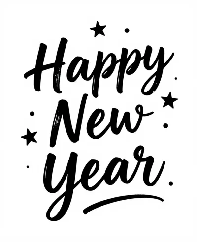 Happy New Year Black Ink Stars - Typography - AI generated image
