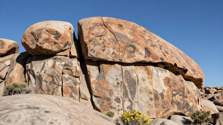 Desert Boulder with Intricate Patterns in Direct Sunlight - Geology - AI generated image