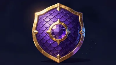 Glossy Purple Dragon-Scale Shield with Polished Gemstone - Fictional - AI generated image