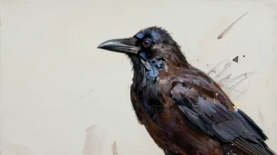 Raven Perched with Glossy Black Feathers - Wildlife - AI generated image