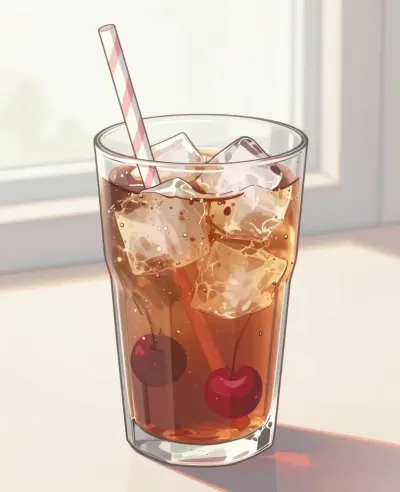 Cherry Soda with Ice Cubes and Cherries - Food and Drink - AI generated image
