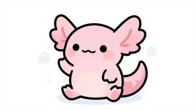 Pink Axolotl with Large Fins and Puffy Cheeks - Animals - AI generated image