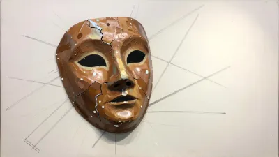 Cracked Brown Mask with Hollow Eyes - Art - AI generated image