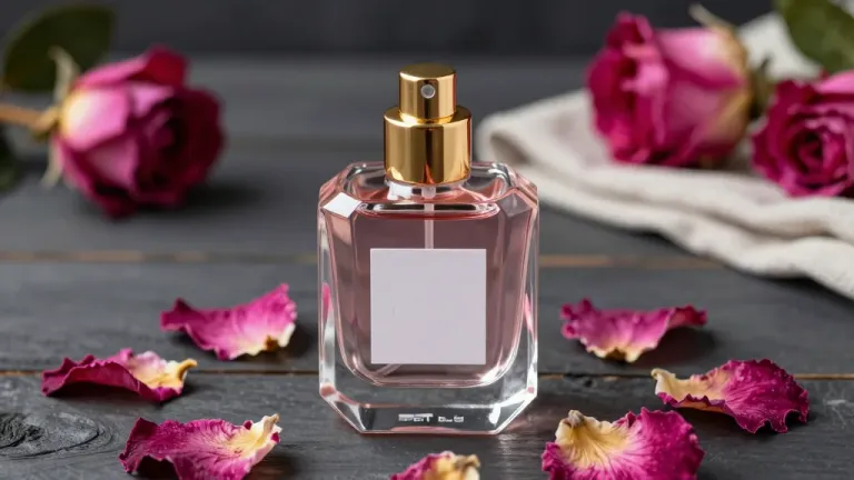 Rose Quartz Perfume Bottle with Dried Petals - Beauty - AI generated image