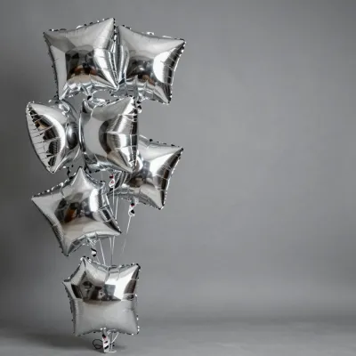 Metallic Silver Star Balloons Clustered Together - Event - AI generated image